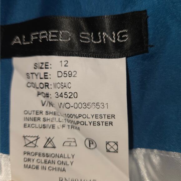 Alfred Sung Womens Size 12 Strapless Prom Dress Sample Formal Mosaic Cocktail - Picture 2 of 14